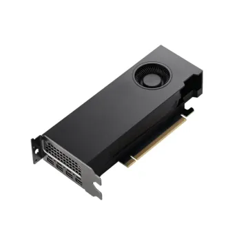 Carte graphique professionnelle PNY NVIDIA RTX A2000 12GB vue 3/4 avant gauche avec connecteurs mini DisplayPort