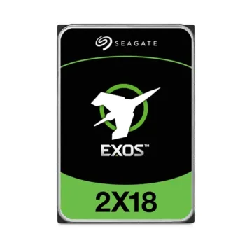 Disque dur Seagate Exos 2X18 - Vue avant avec étiquette verte, modèle 18 To à double actionneur